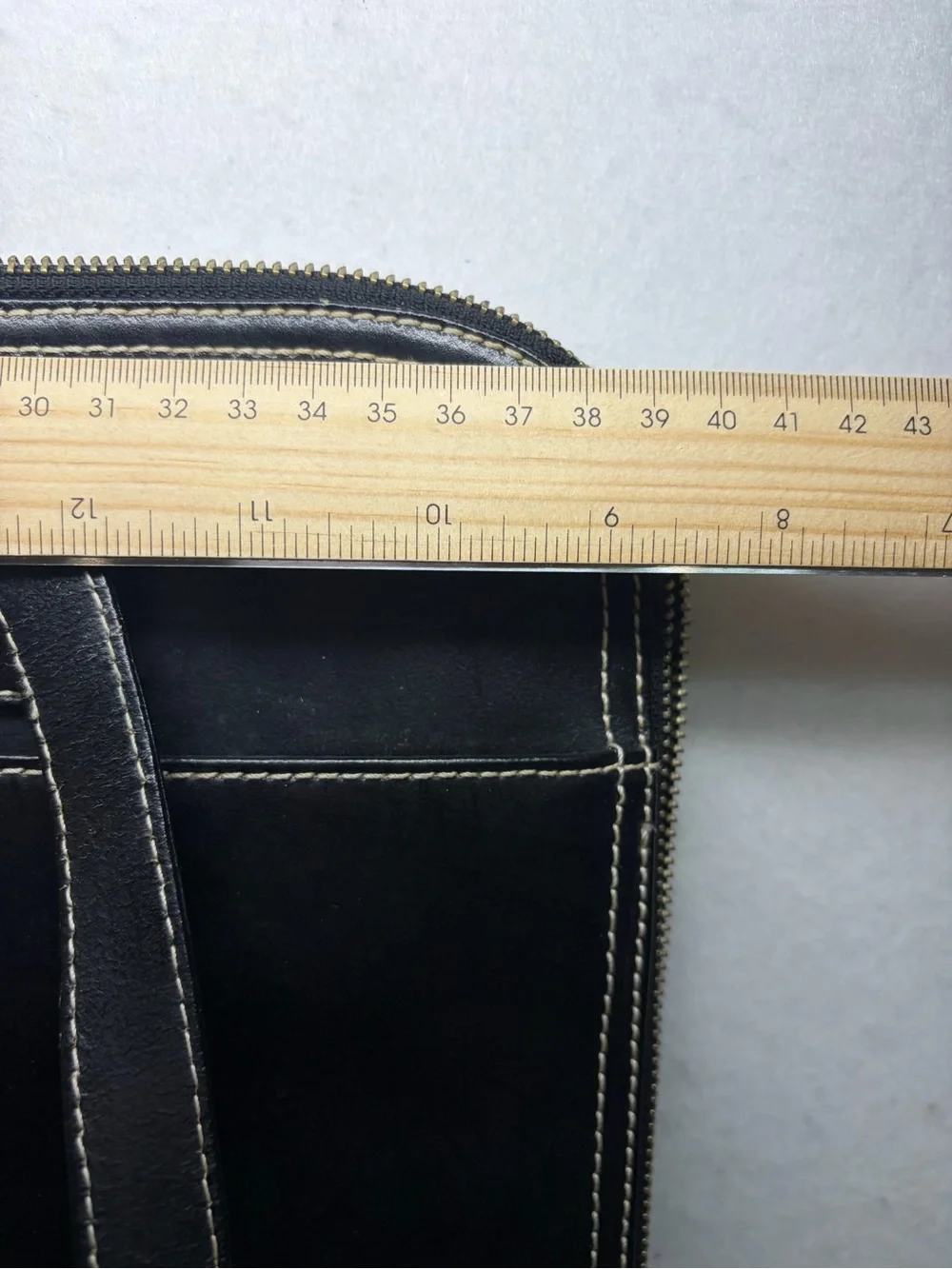 Wilsons Leather Black Leather Laptop Tote with Contrast Stitching